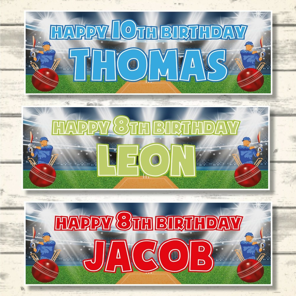 2 PERSONALISED CRICKET BIRTHDAY PARTY BANNERS - Design 5