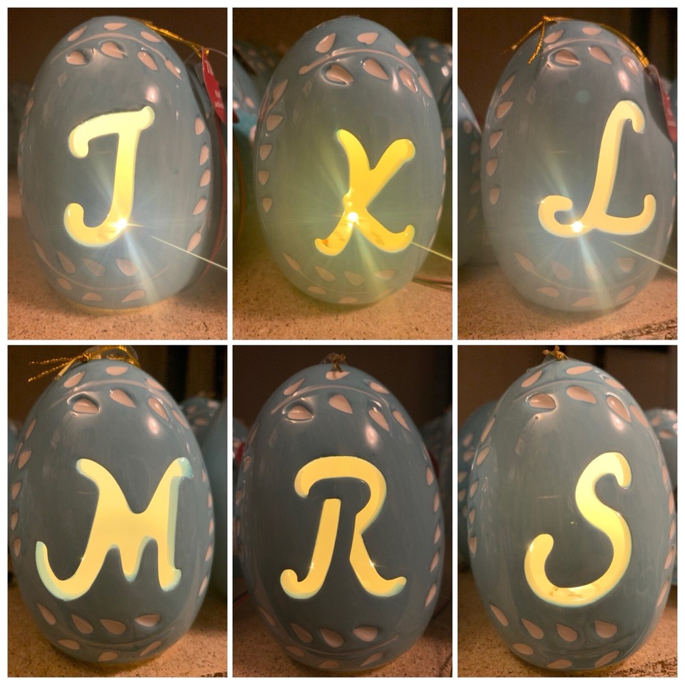 Easter Light Up Monogram Egg Letter "D” Blue Decorative Easter Egg 2.5”x3”x4”