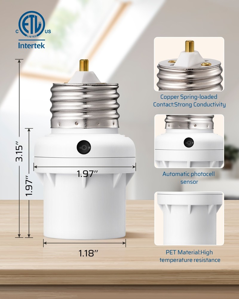 DEWENWILS 4 Pack Dusk to Dawn Light Socket Adapter, 360° Sensor Rotation, E26
