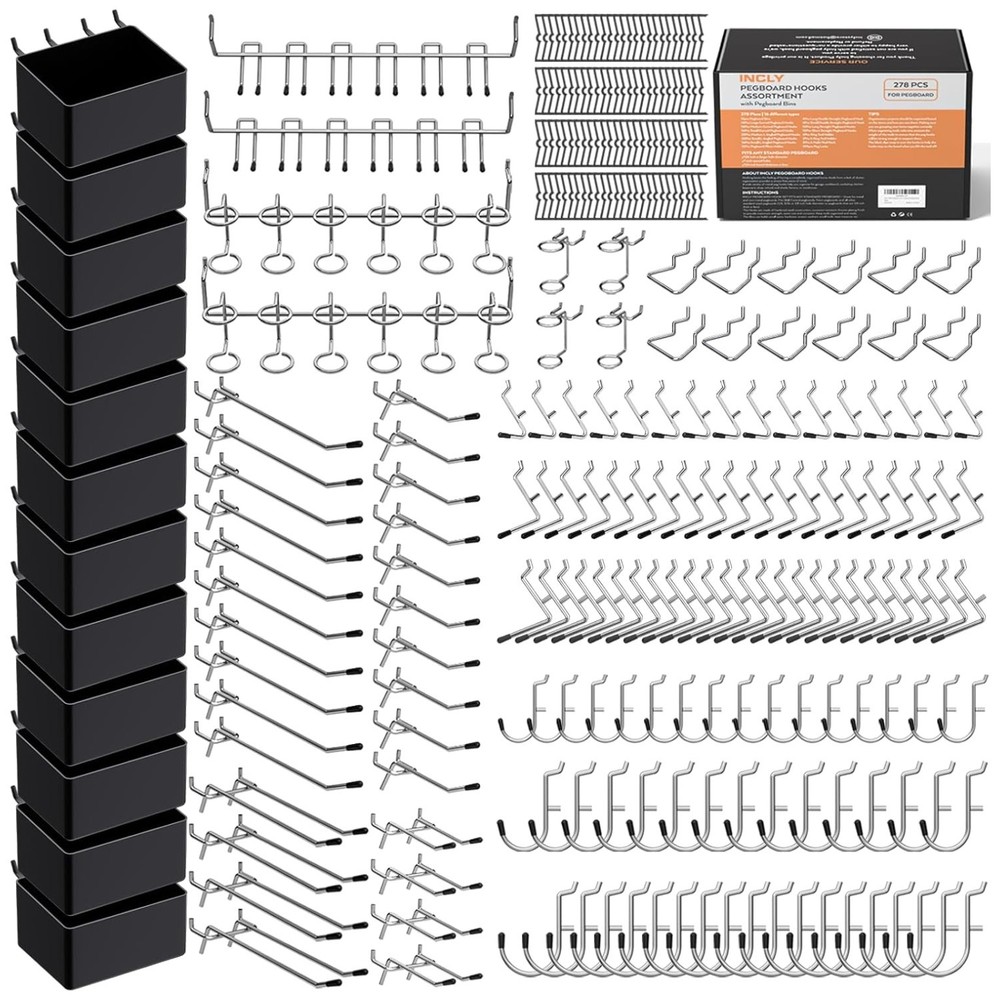 Versatile 278PCS Pegboard Hook Assortment for Garage & Workspace Organization