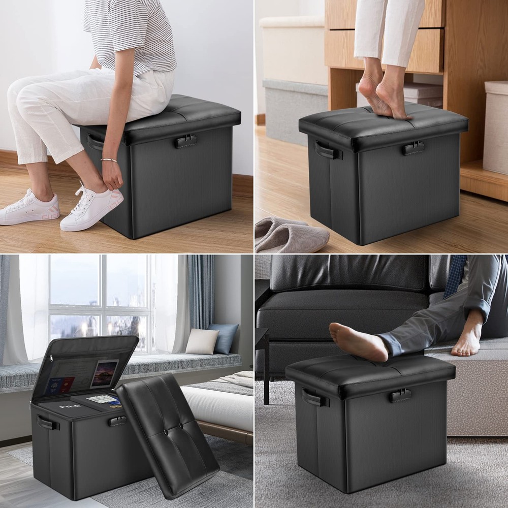 Storage Ottoman with LockFireproof Folding Ottoman Foot Rest Stool Storage Ch...
