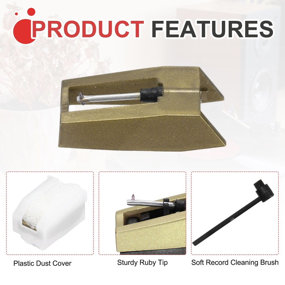 3 Pack Record Player Needle, Replacement Record Needle with Cleaning Brush, Gold