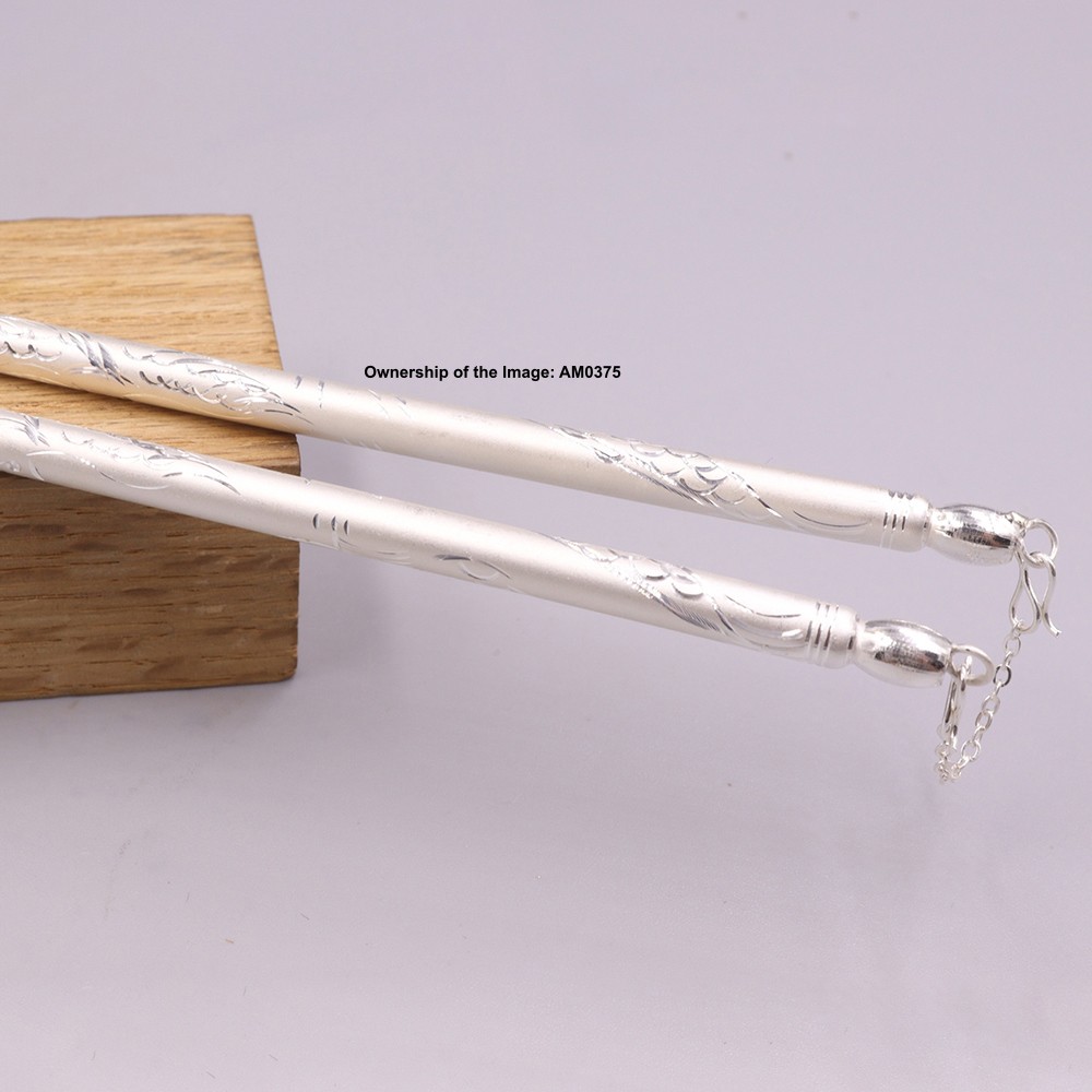 Fine Silver 999 Pure Silver Health Chopsticks Flatware Dragon Phoenix Handle