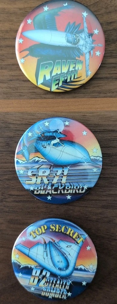 Airplane Button Pins SR-71, B2 Stealth, EF-111 Raven