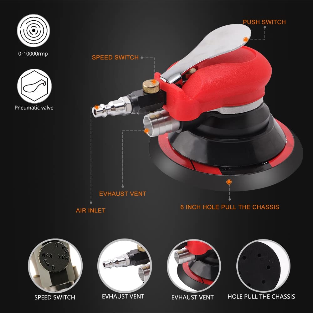 Random Orbital Sander 5" & 6" Pneumatic Palm Sander with Extra 5" Backing Pla...
