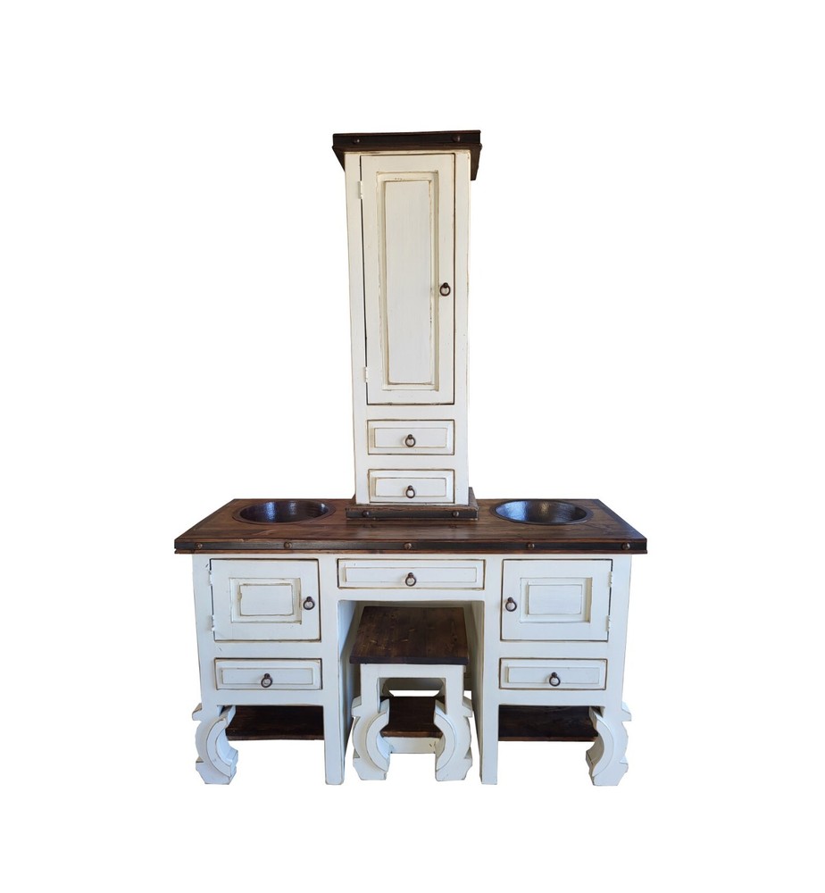 Don Pio Rustic Bathroom Vanity With Make-up Vanity and bench