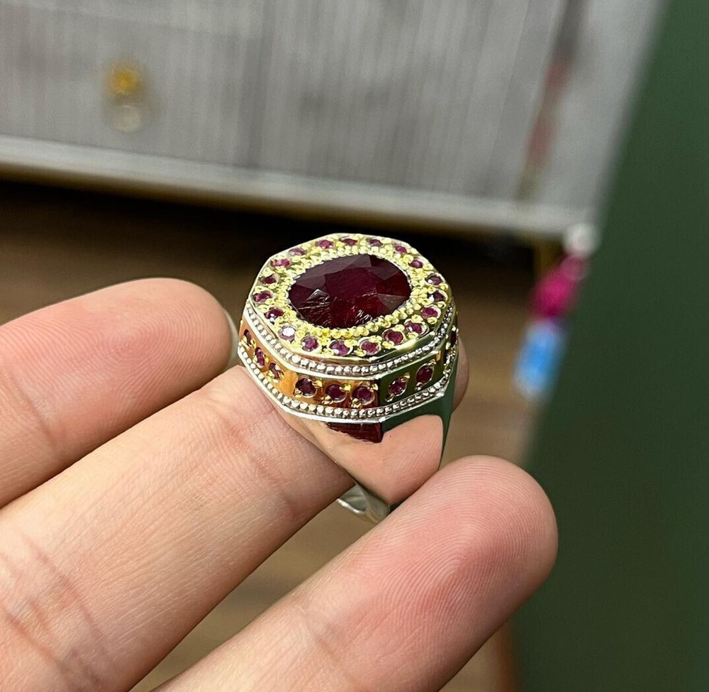 Natural Kabul Afghani Ruby Stone Ring Small Ruby Stones Around Big Ruby Ring