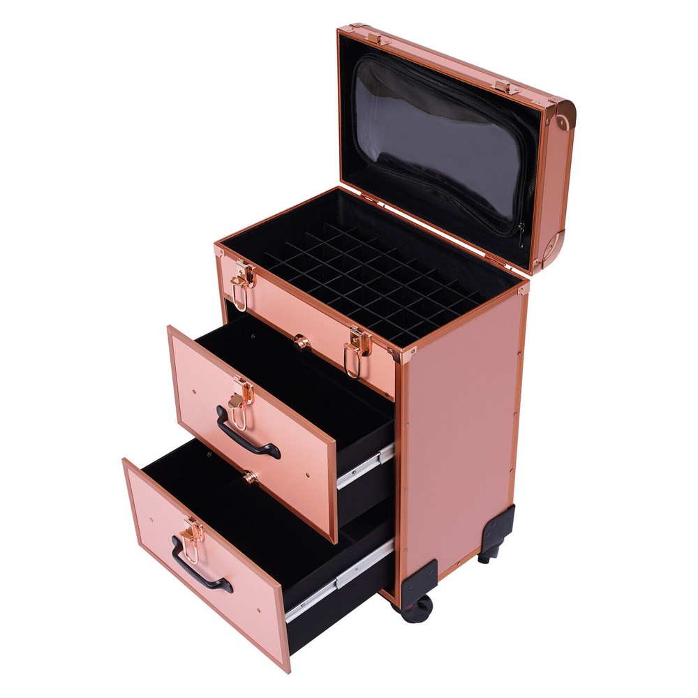 Aluminum Rolling Makeup Train Case Cosmetic Trolley Makeup Storage Organizer
