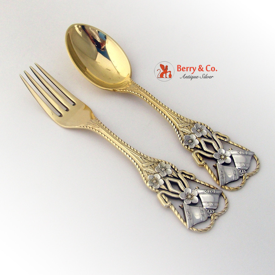 Christmas Bells Spoon and Fork Michelsen Sterling Silver 1912