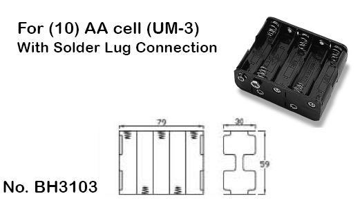 Battery Holder 10 AA Solder Lug Style