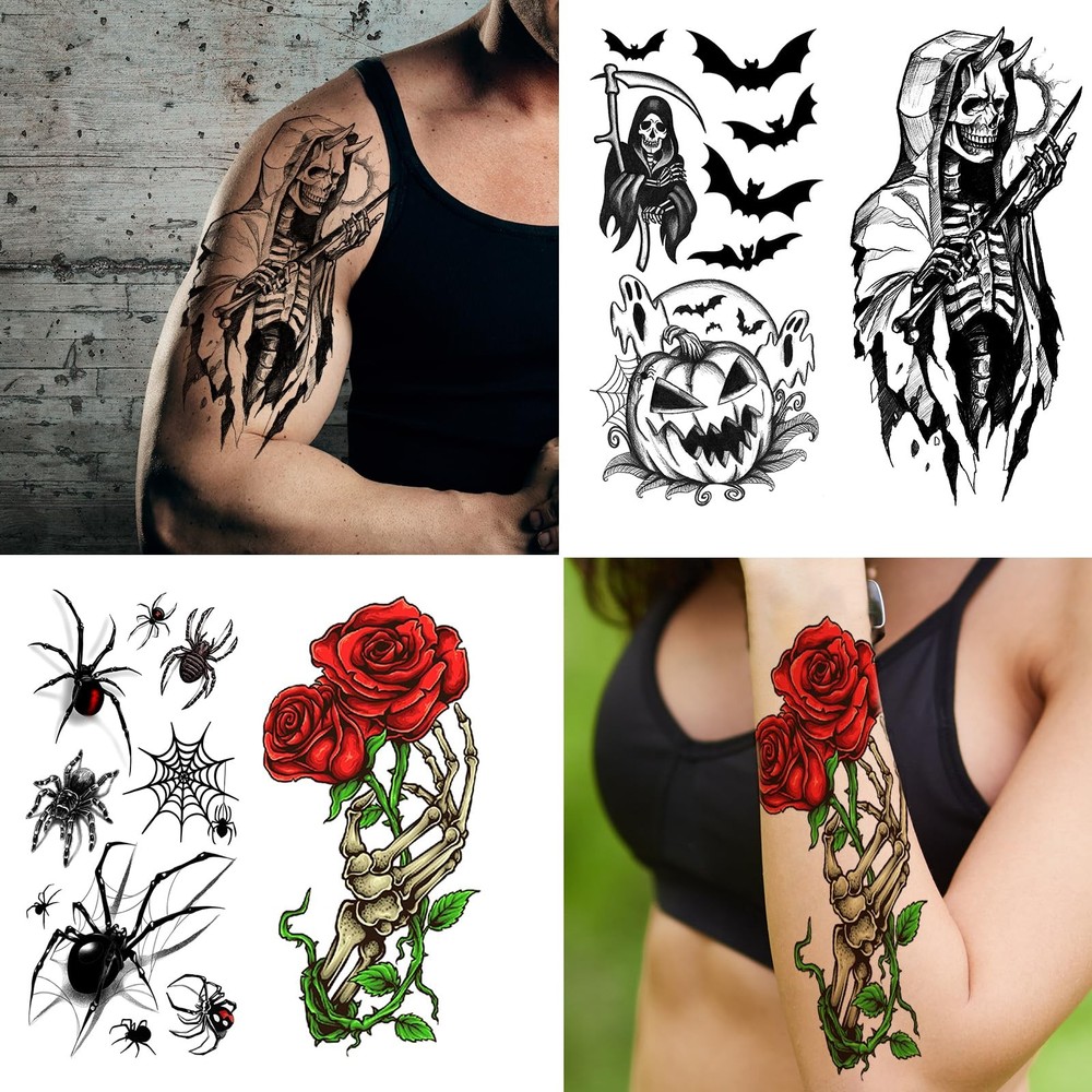 52 Sheets Black Halloween Temporary Tattoos for Large, Tiny, Black(52 Sheets)