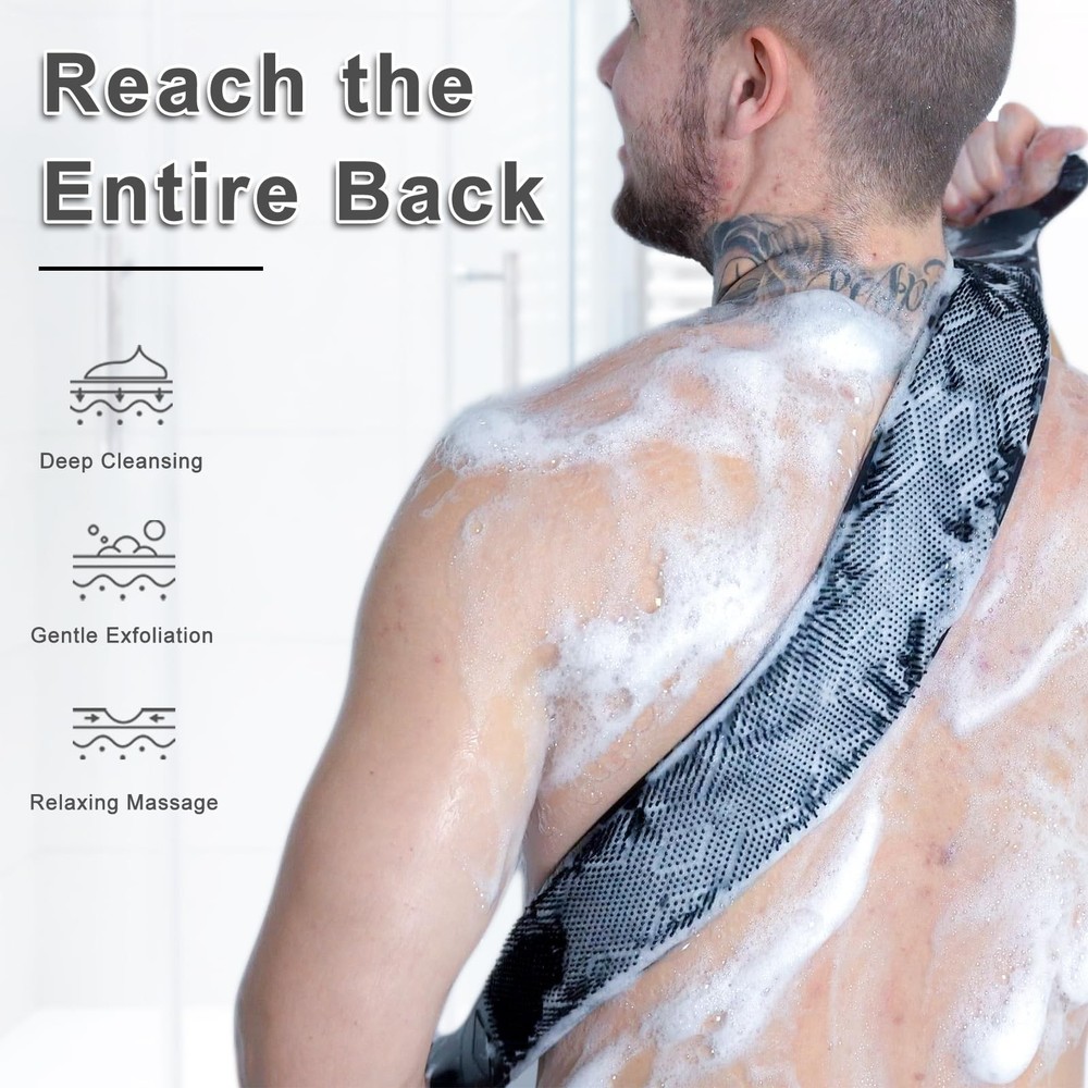 Silicone Back Scrubber for Shower, 36" Dual-Sided Back Washer Exfoliator Stra...