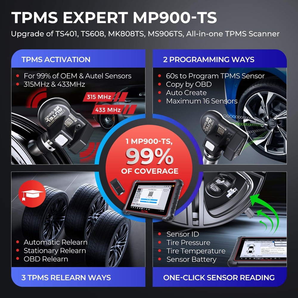 Autel MaxiPRO MP900-TS MP900TS Full TPMS Reset Programming Scanner ECU Coding