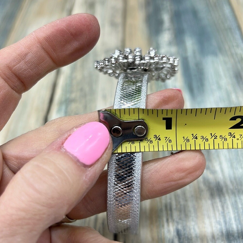 Adorned Crown Jewelry assemblage blue rhinestone silver sparkle bangle bracelet