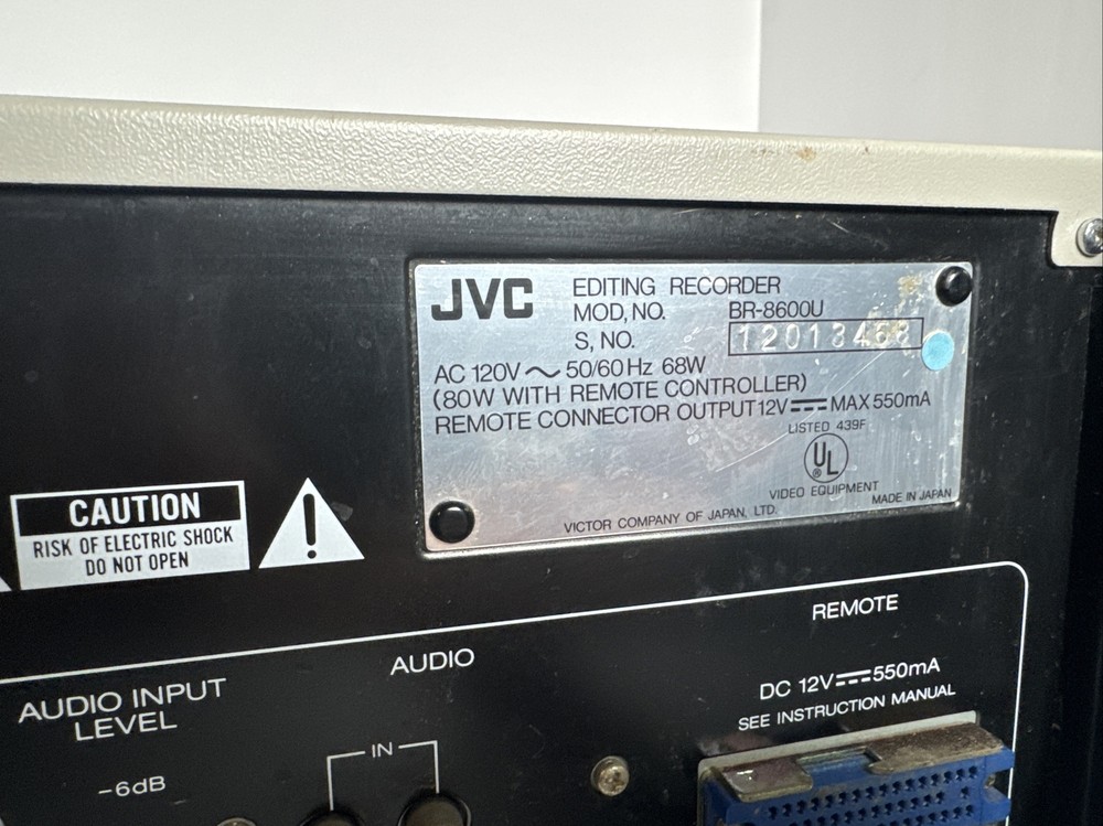 JVC BR-8600U VHS Professional Editing Player Recorder