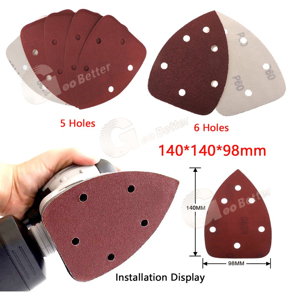 140*140*98mm Triangle 5 / 6 Holes Red Sandpaper Hook & Loop Sanding Paper Pads