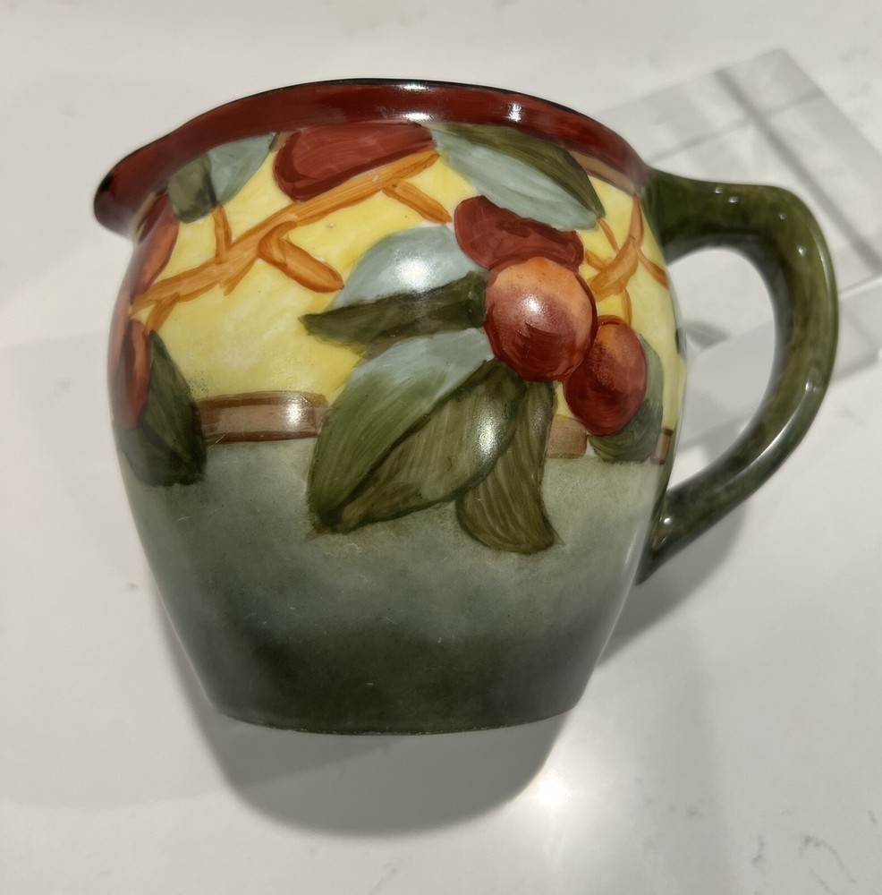 NICE 1910 Limoges Signed Hand Painted Crabapple Pitcher 4”