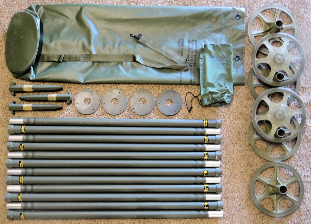 Complete +4 Guy Rings Pristine Camo Support System ~48' Stacking Poles Antenna