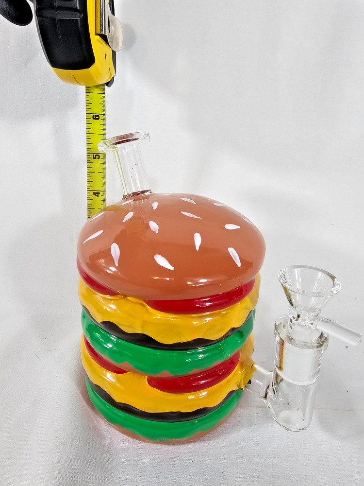 Glass Double Cheese Hamburger Pipe 5.5in tall