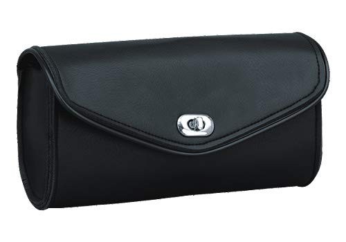 |Black Leather Motorcycle Windshield Bag with Strong Closure- TwistLock