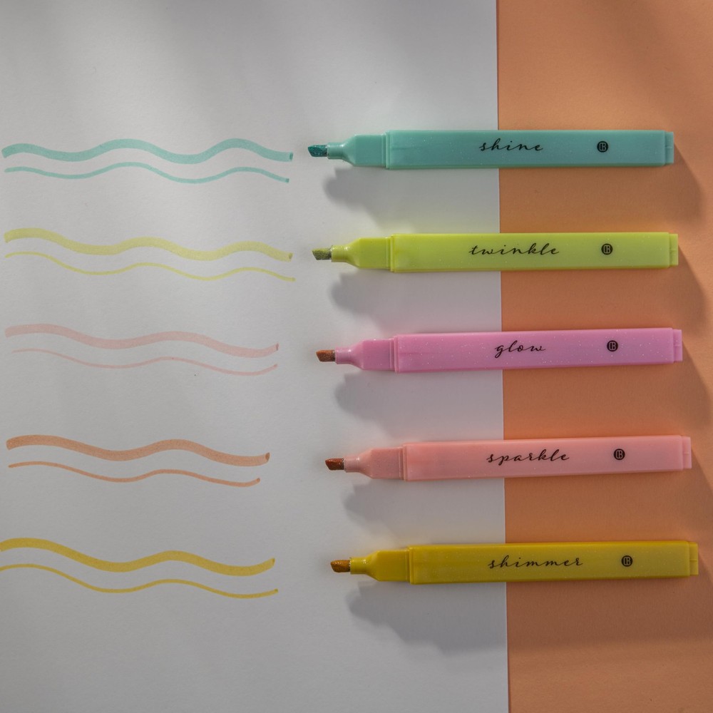 DIVERSEBEE Glitter Bible Highlighters with Soft Chisel Tip, 5 Pack, Sunshine
