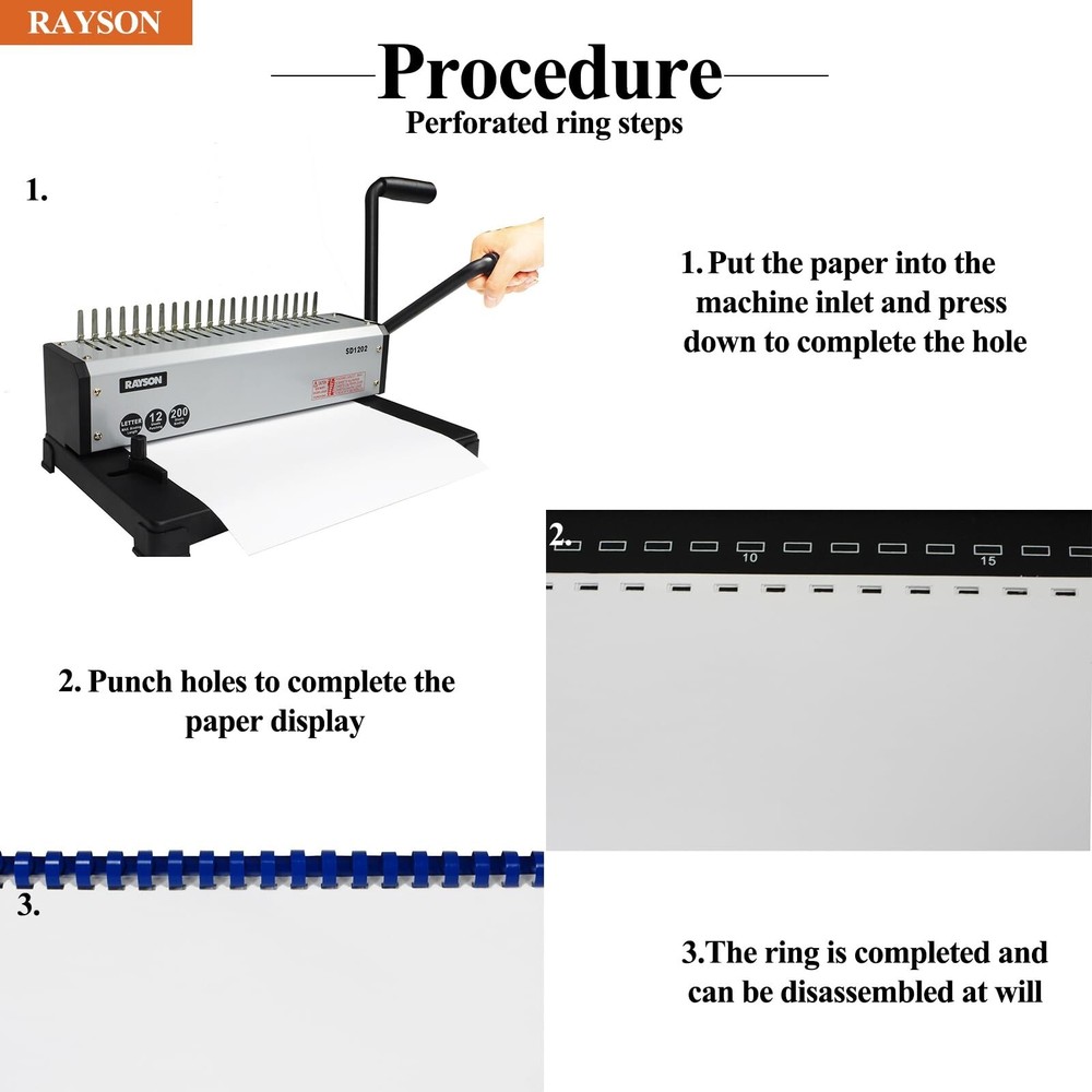 RAYSON SD1202 Comb Binding Machine, 19 Holes, Max Punching Letter Size, with ...