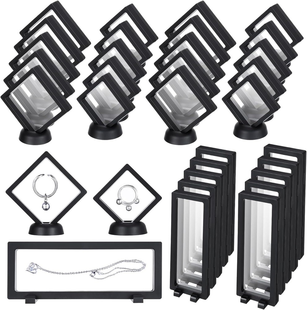 30 Pack 3D Floating Display Stand Frame Case Coin Holder with Base Transparent