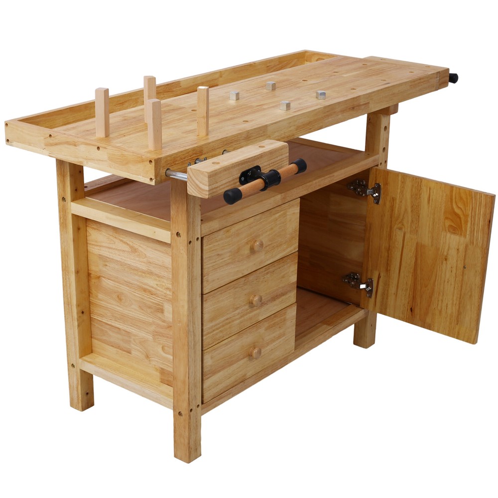 Wood Workbench Wooden Work Bench Workstation Table for Garage Workshop Home
