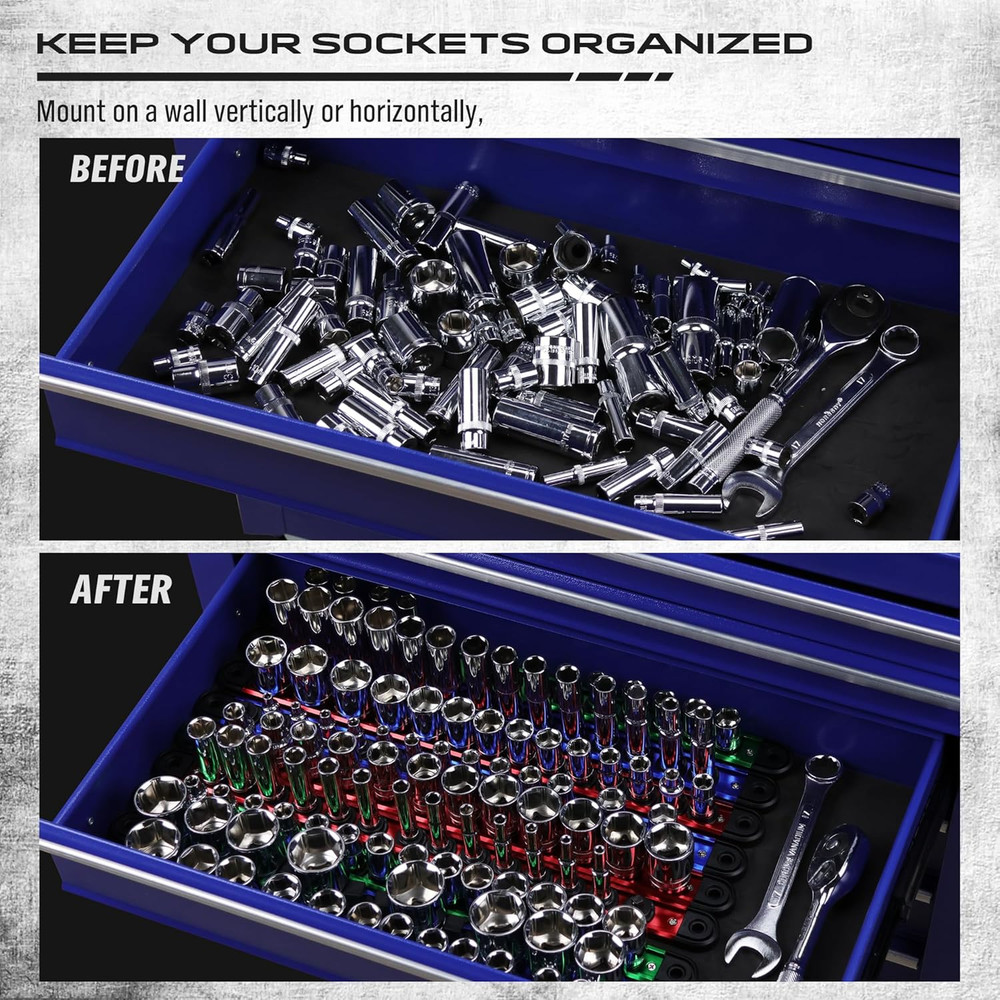 Magnetic Socket Holder Organizer Set: 9-Piece Detachable 1/4, 3/8, 1/2 Socket Tr