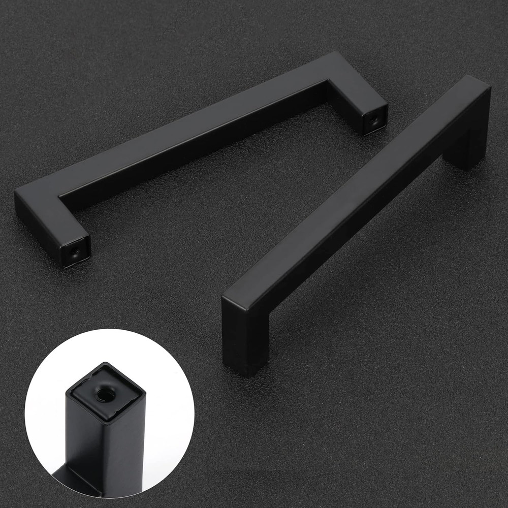 Cabinet Pulls Matte Black Cabinet Handles Square Drawer Pulls, 2 Pack 6-1/4 Inch