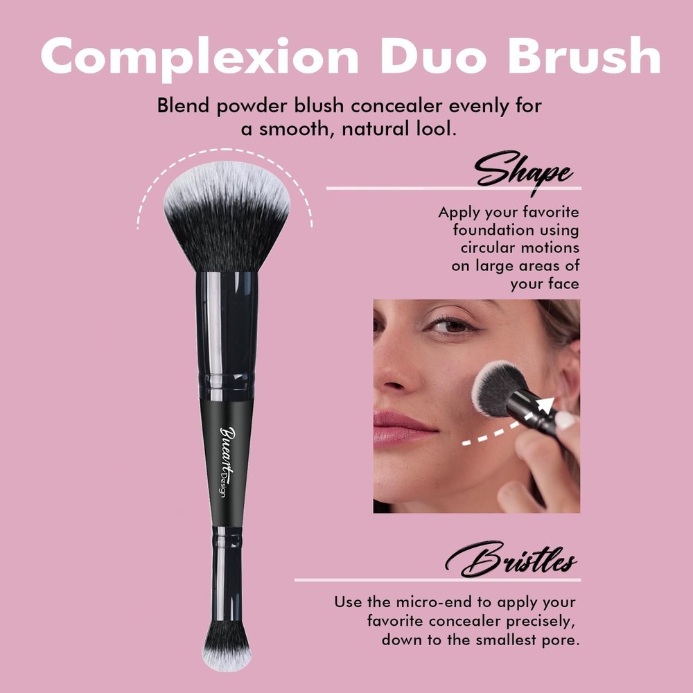 Dual-Ended Makeup Brush Set: Blush, Bronzer & Concealer Essential