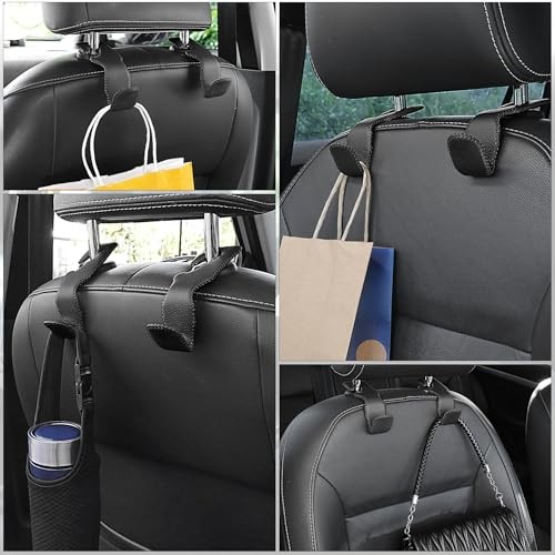 Headrest Hook for Car, Back Seat Organizer Black Hanger Holder Hook, Leather