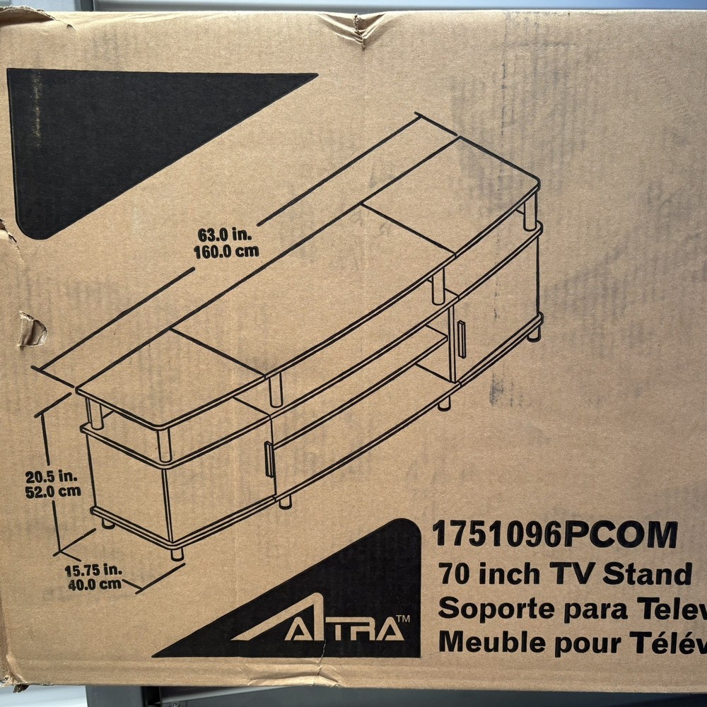 AMERIWOOD HOME CARSON TV STAND FOR TVs UP TO 70", Cherry & Black. NEW IN BOX.