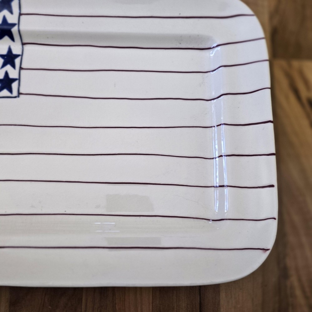Hartstone Flag Plate Large White Stoneware Rectangular Patriotic Platter USA