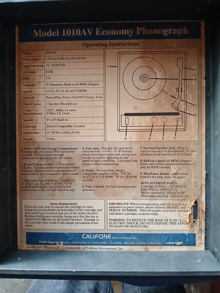 Califone Model 1010AV Phonograph