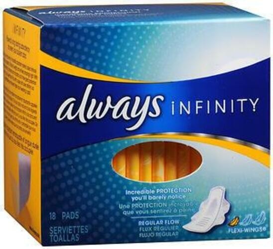 Always Infinity Unscented Pads with Wings, Regular Flow 72 Count