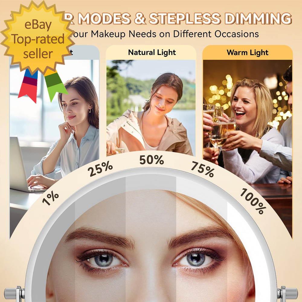 8'' Wall Mounted Lighted Makeup Mirror 3200Mah Rechargeable Double-Sided