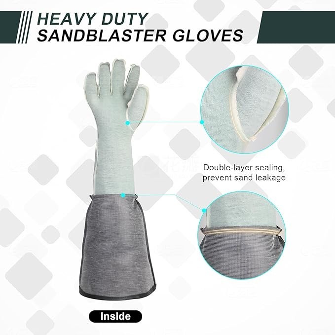 23.6"Sandblasting Gloves Double Layer Protective PU Rubber for Sandblast Cabinet