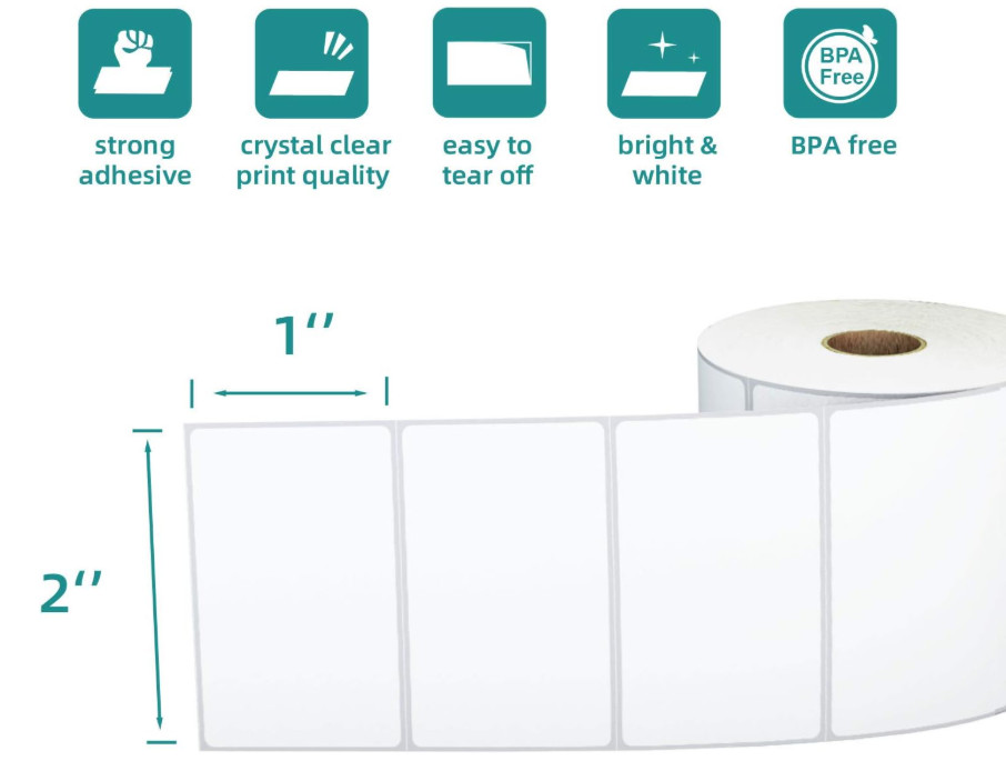 3-Proof 2"x1" Direct Thermal Barcode Labels Rolls for Zebra, 12 Rolls 15600 Pcs