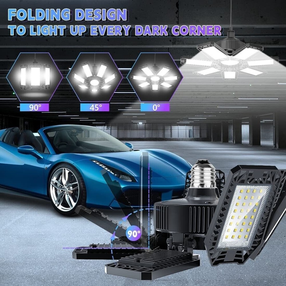 2Pack LED Garage Light 9900000LM Deformable Bright Work Shop Ceiling Bulb Lamps