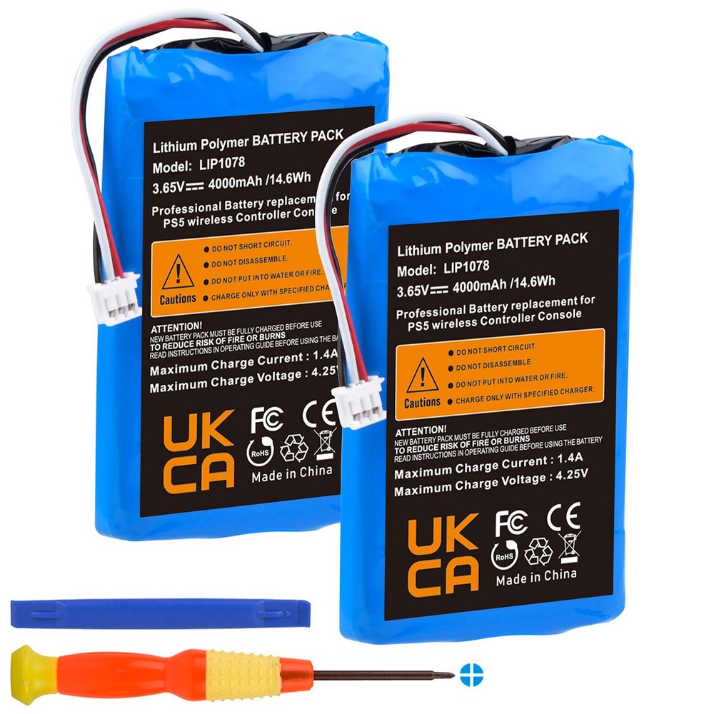 2 PACK 4000mAh Battery Replacement for Sony Playstation 5 Dualsense Controller