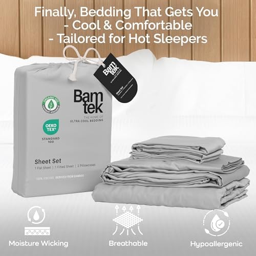 100% Viscose from Bamboo Sheets Size, Super Soft Bedding Set, Full Gray Mist
