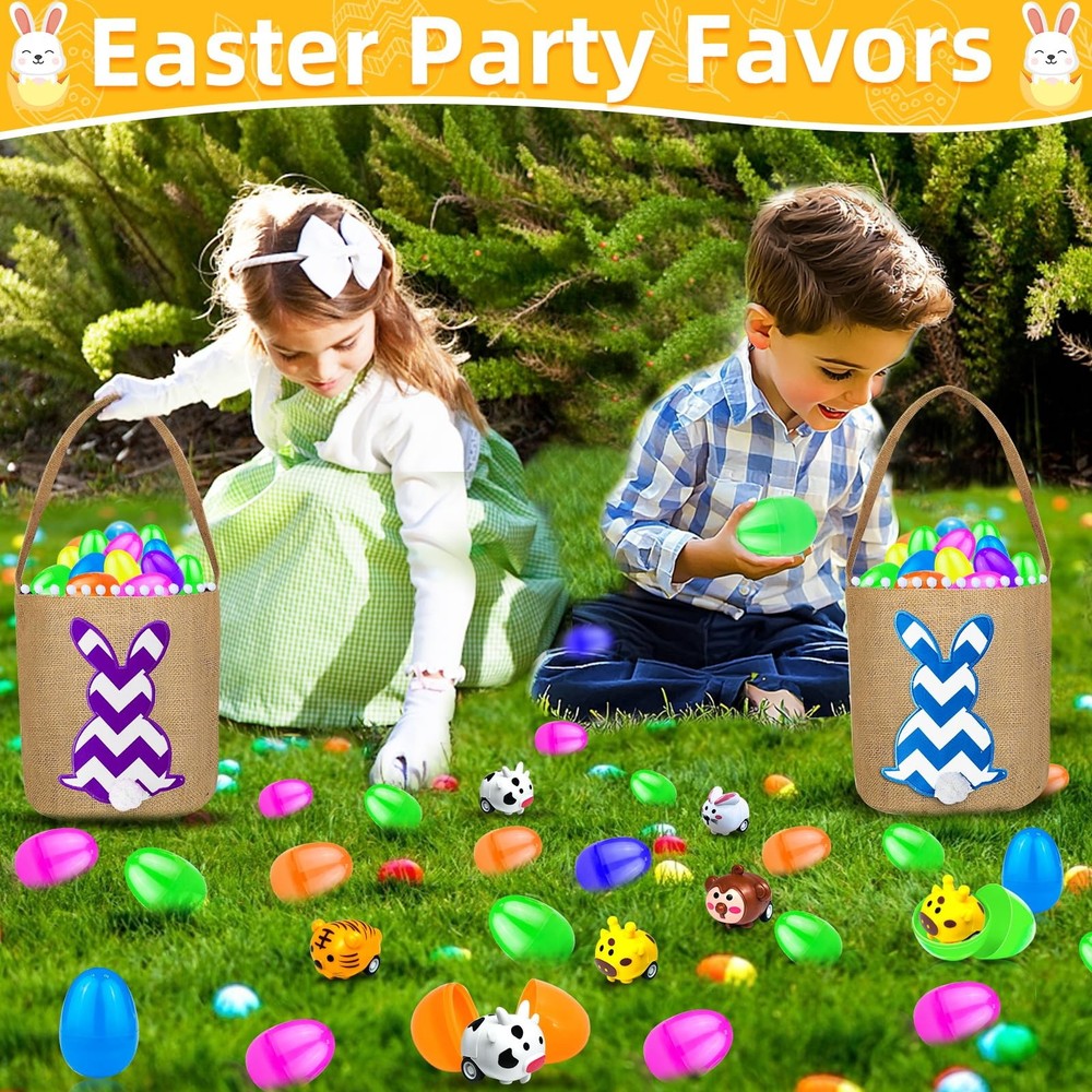 12 Pack Filled Easter Eggs with Toys Inside, Animals Bunny Pull Multicolor