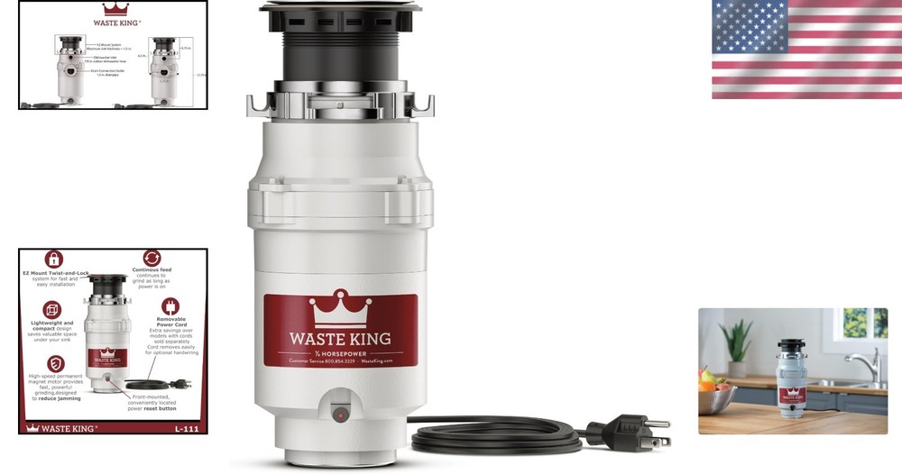 Compact Kitchen Garbage Disposal with Power Cord