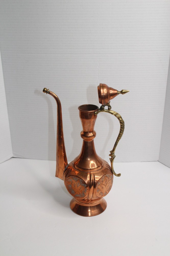 Antique Vintage Middle Eastern Copper & Brass Pitcher Ewer 13"
