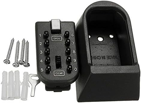Wall Mounted Key Lock Box Weather Resistant with Push Button Code Black Safe