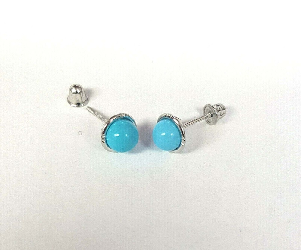 14k White Gold Synthetic Turquoise Stud Earring