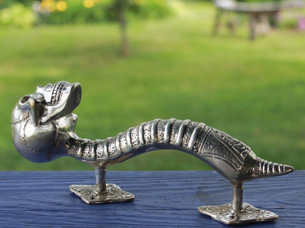 Gothic Skull Bronze Door Handle Knob Pull Cast Silvered Balinese Art