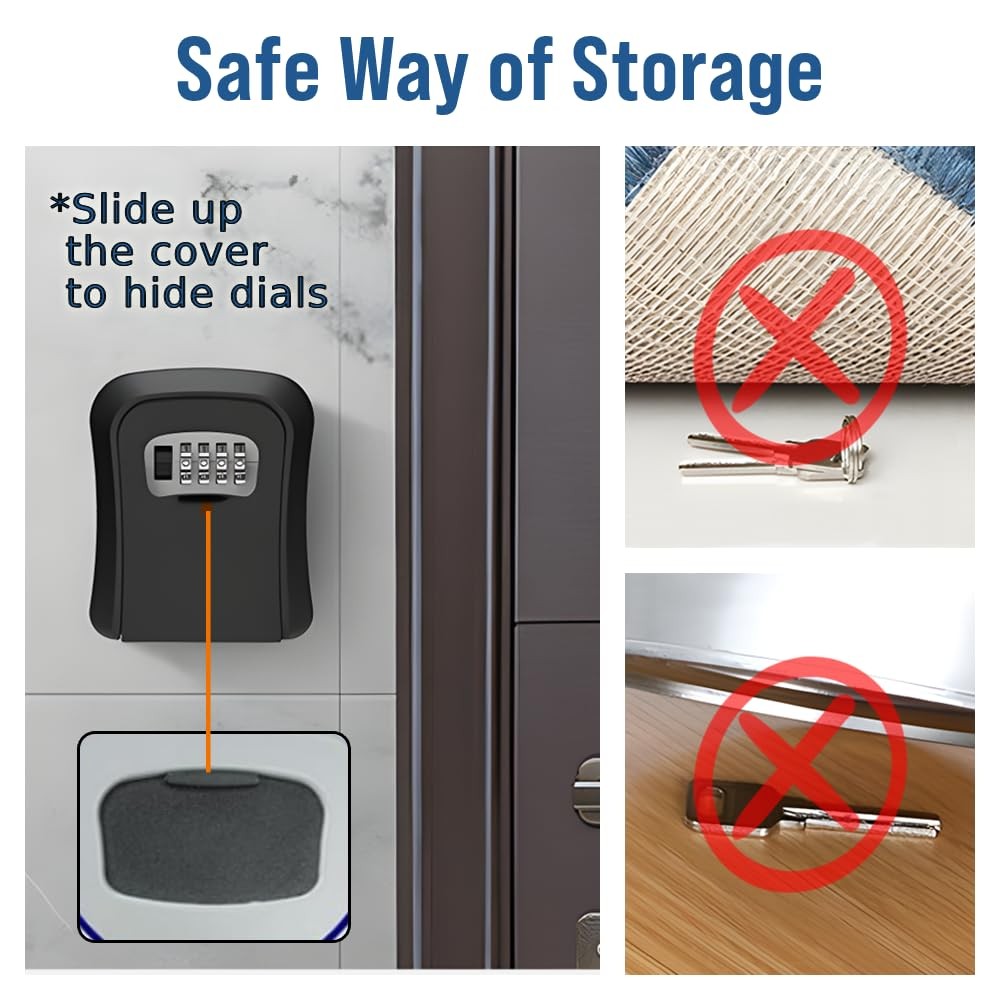 Japard Lock Box for Keys with Code Resettable, Portable Lockbox Hide a Key Ou...