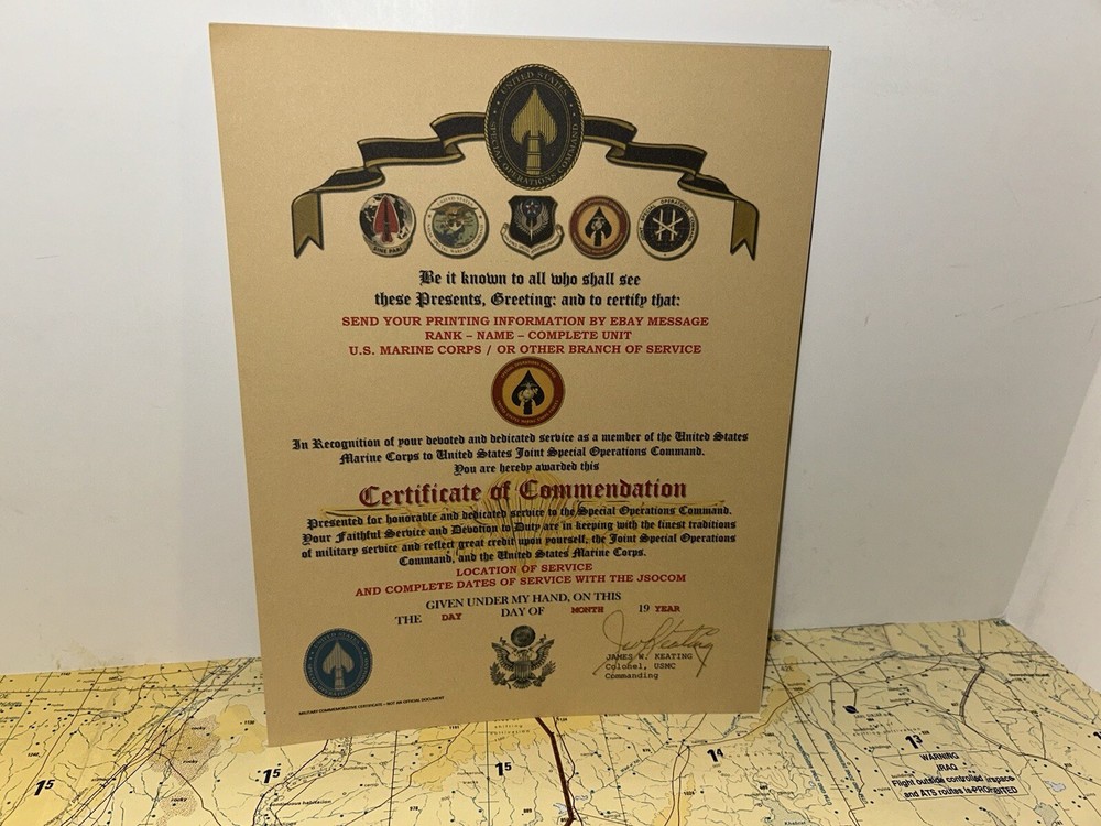 USMC / MARINE CORPS SPECIAL OPERATIONS COMMAND ~ CERTIFICATE OF COMMENDATION